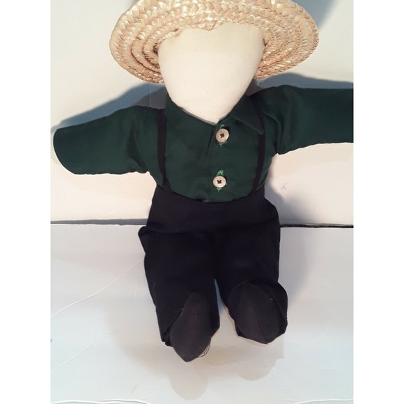 Boy With Hat Faceless Handmade Amish Cloth Dolls Large 16” Fabric Collectible - Picture 1 of 5